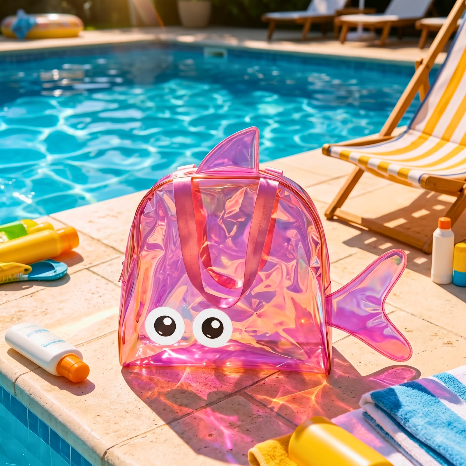 Large Capacity Kids Swimming Holographic Bag , Portable Travel Organizer for Beach and Cosmetics Fish Beach Bag - Assorted