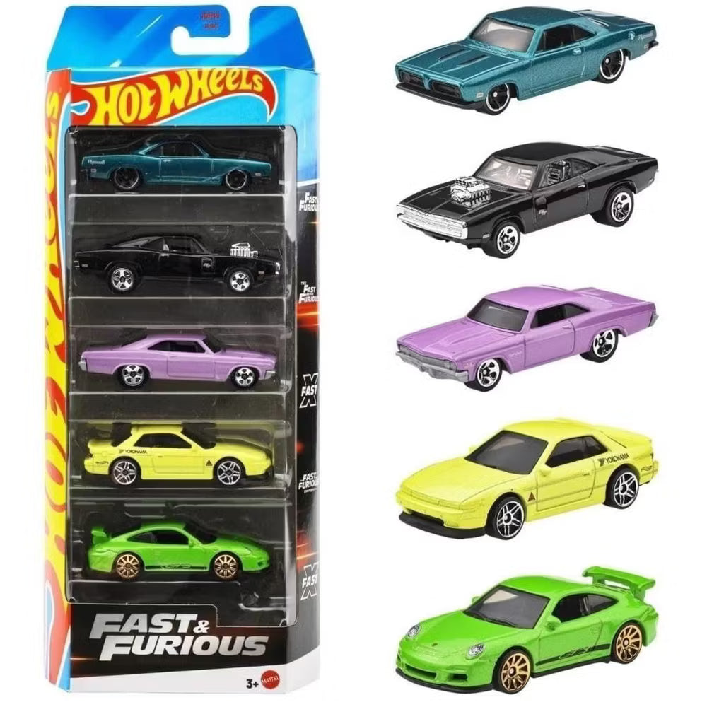Hot Wheels - Set of 5 Cars - Pack of 2 Set - HW Stunt Tracks & HW Fast & Furious - 1806-95NJ - Box Damages