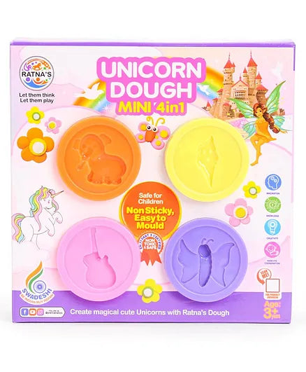 Ratnas mini 4 In 1 Unicorn Dough Art For Kids - Color and Design May Vary