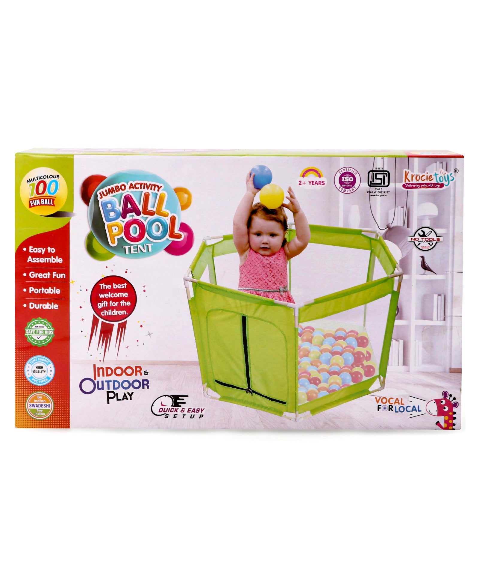 Hexagon Activity Ball Pool Tent with 100 Balls - Color May Vary