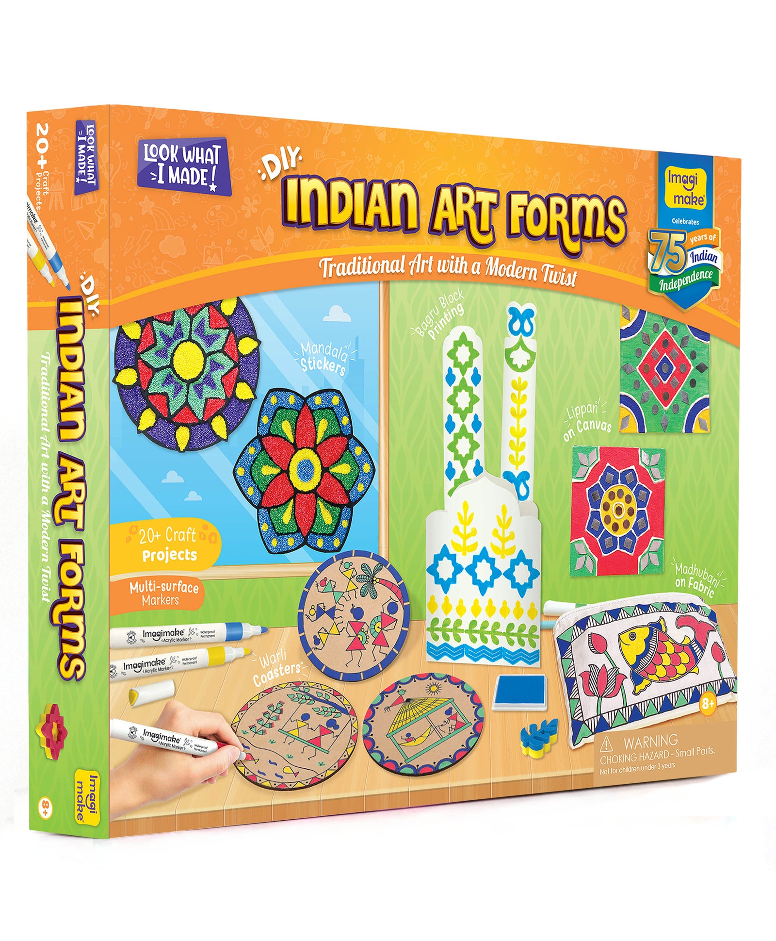 Imagimake Learn Indian Art Forms: DIY Arts and Craft Kit for Kids (Ages 8-12) - Explore 5 Traditional Art Techniques: Madhubani, Warli, Lippan, Mandala & Block Printing - Ideal for Girls, Boys, and Creative Minds - Multi-color