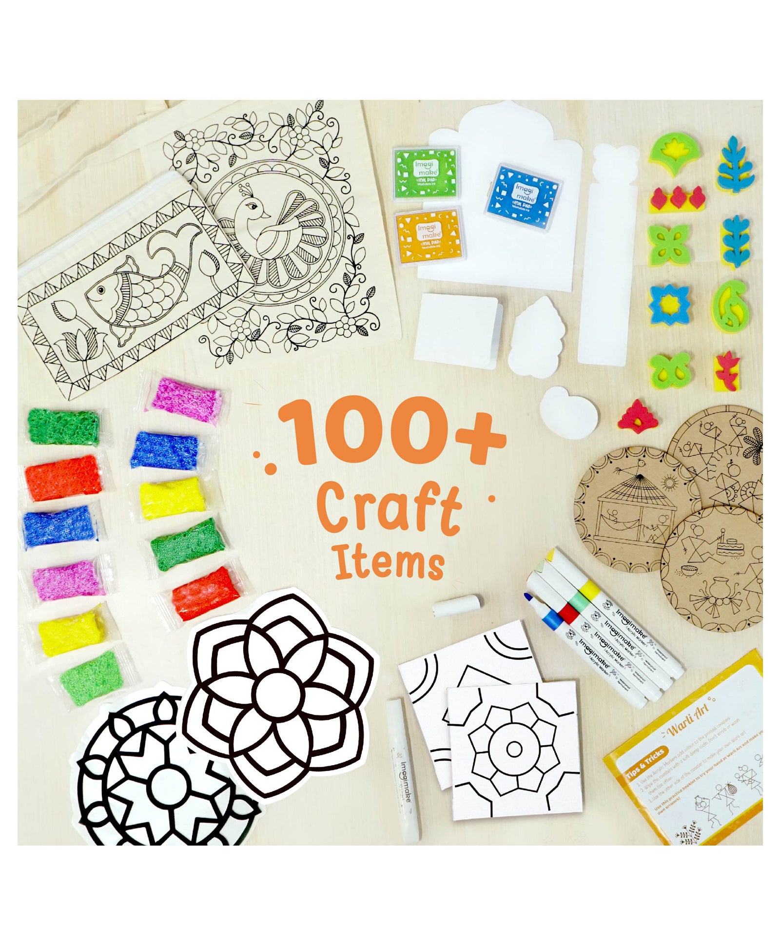 Imagimake Learn Indian Art Forms: DIY Arts and Craft Kit for Kids (Ages 8-12) - Explore 5 Traditional Art Techniques: Madhubani, Warli, Lippan, Mandala & Block Printing - Ideal for Girls, Boys, and Creative Minds - Multi-color