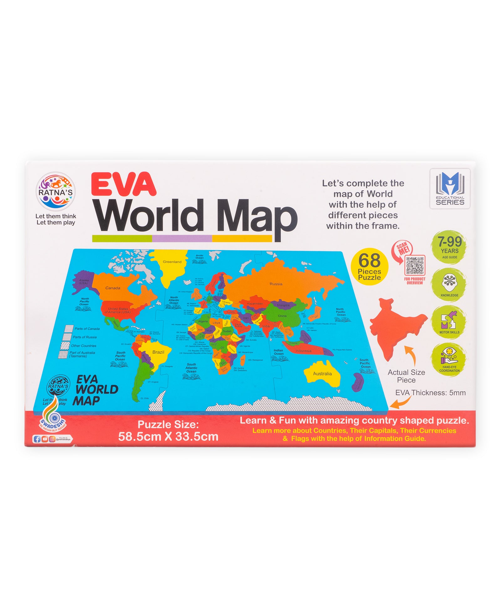 Ratnas EVA World Map Puzzle Multi colour - 68 Pieces