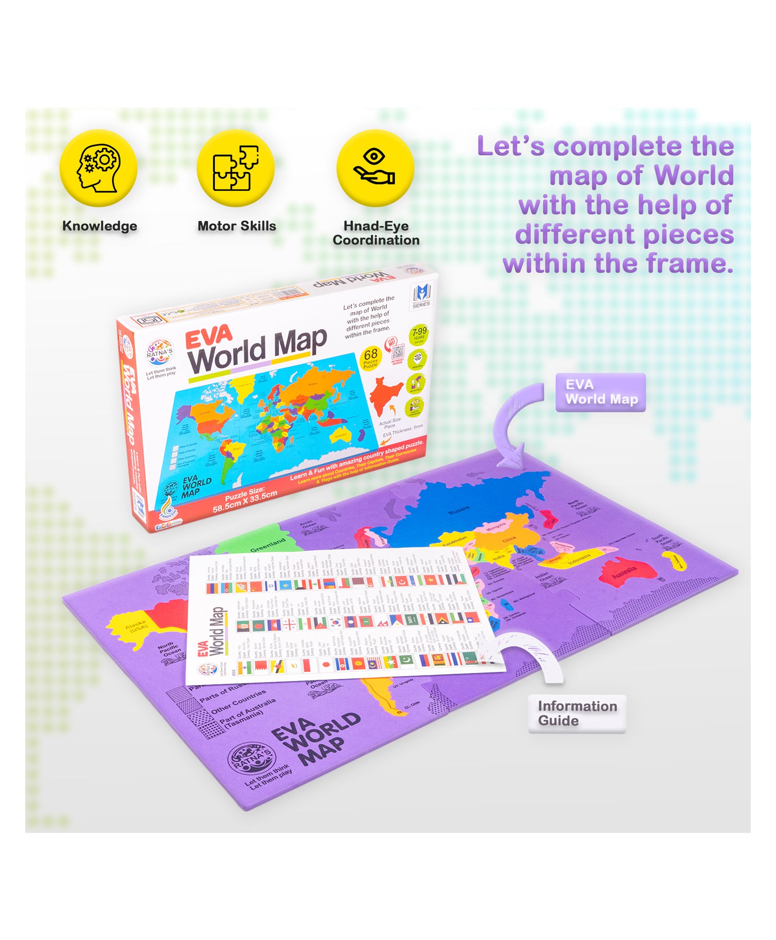 Ratnas EVA World Map Puzzle Multi colour - 68 Pieces