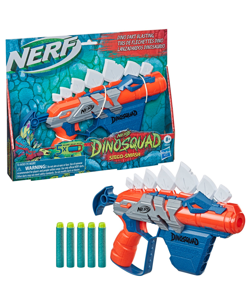 Nerf Dino Squad Stego Smash Dart Blaster with 5 Elite Darts - Blue & Red