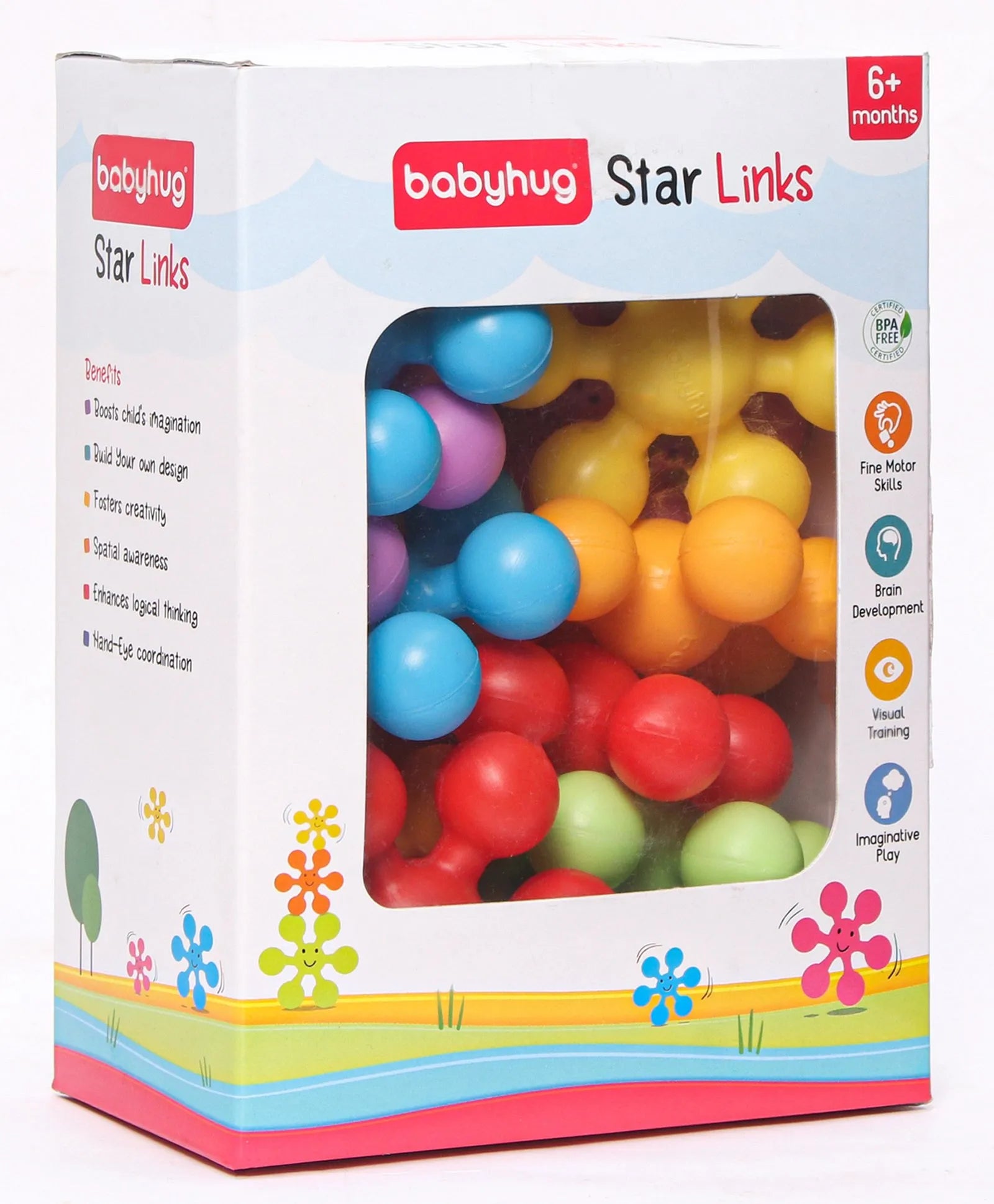 Babyhug Star Links 12 Pcs Colorful Toy| Interlocking Learning and Pre-School Educational Blocks| Improves Creativity And Construction Blocks For Kids| Promote Fine Motor Skills and Sensory Development| BIS Certified| 6 Months+
