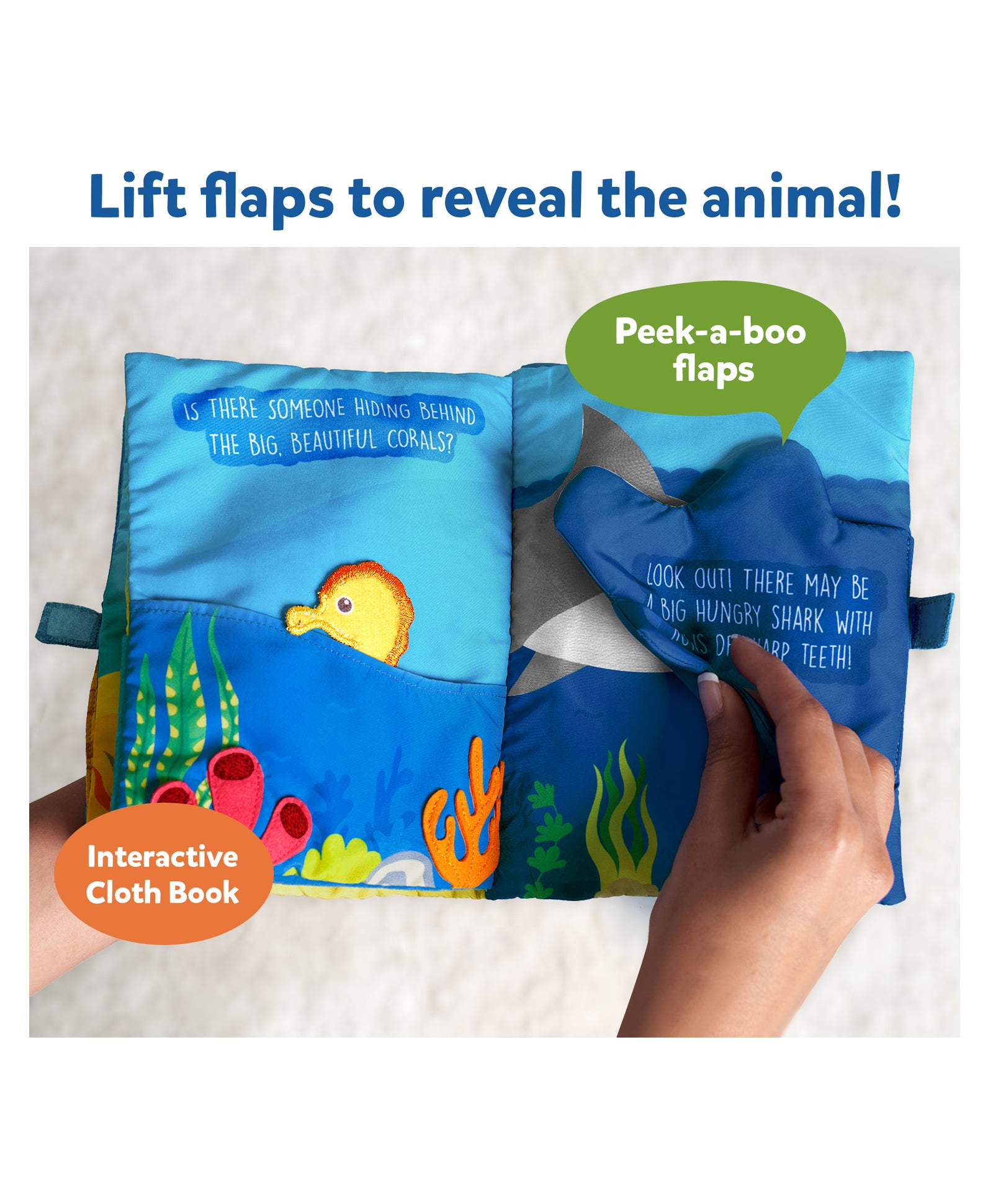 Skillmatics Peek A Boo I See You Underwater Animal Theme Interactive Soft Cloth Book - Blue