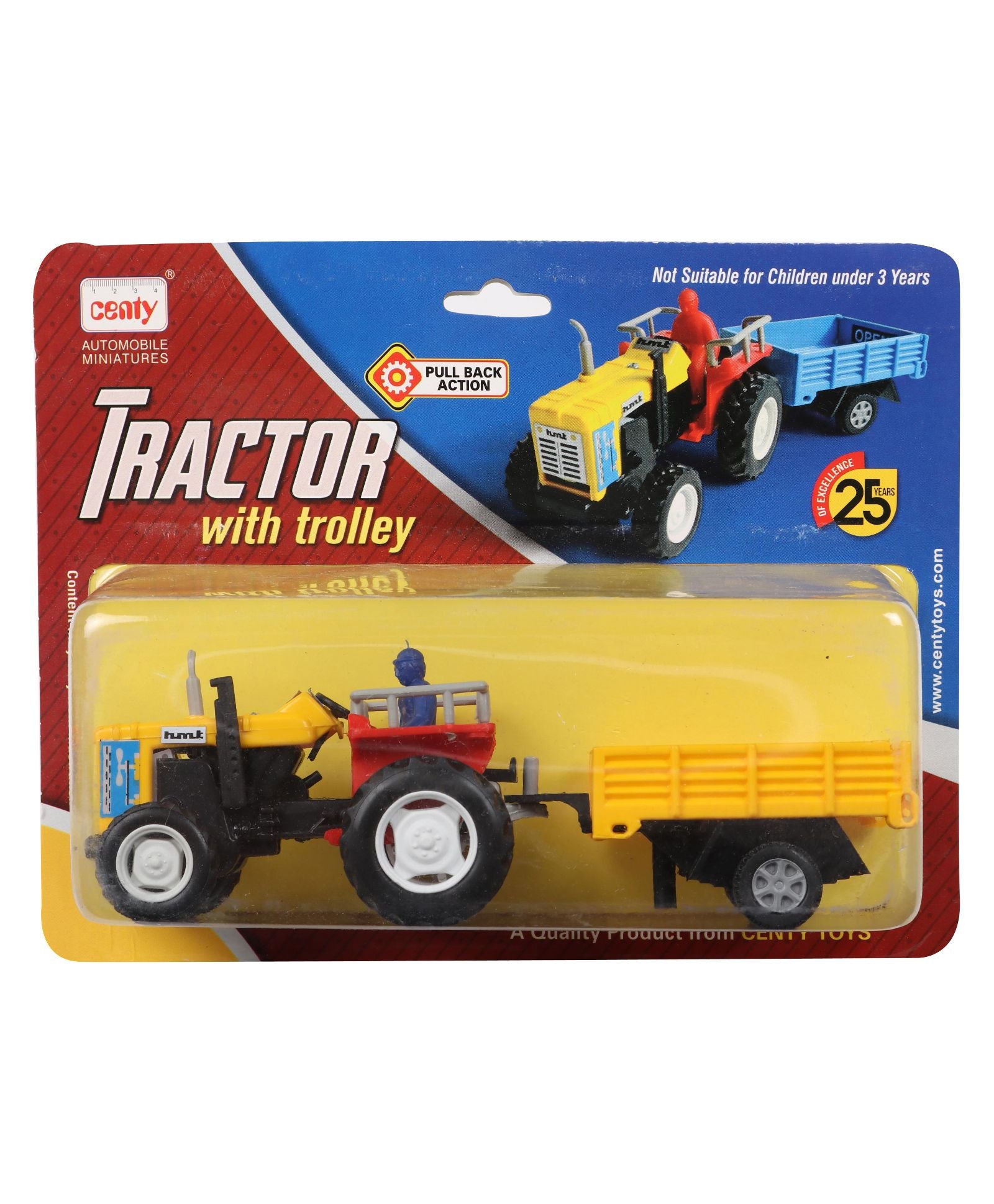 Centy Pullback Toy Tractor With Trolley (Color May Vary)