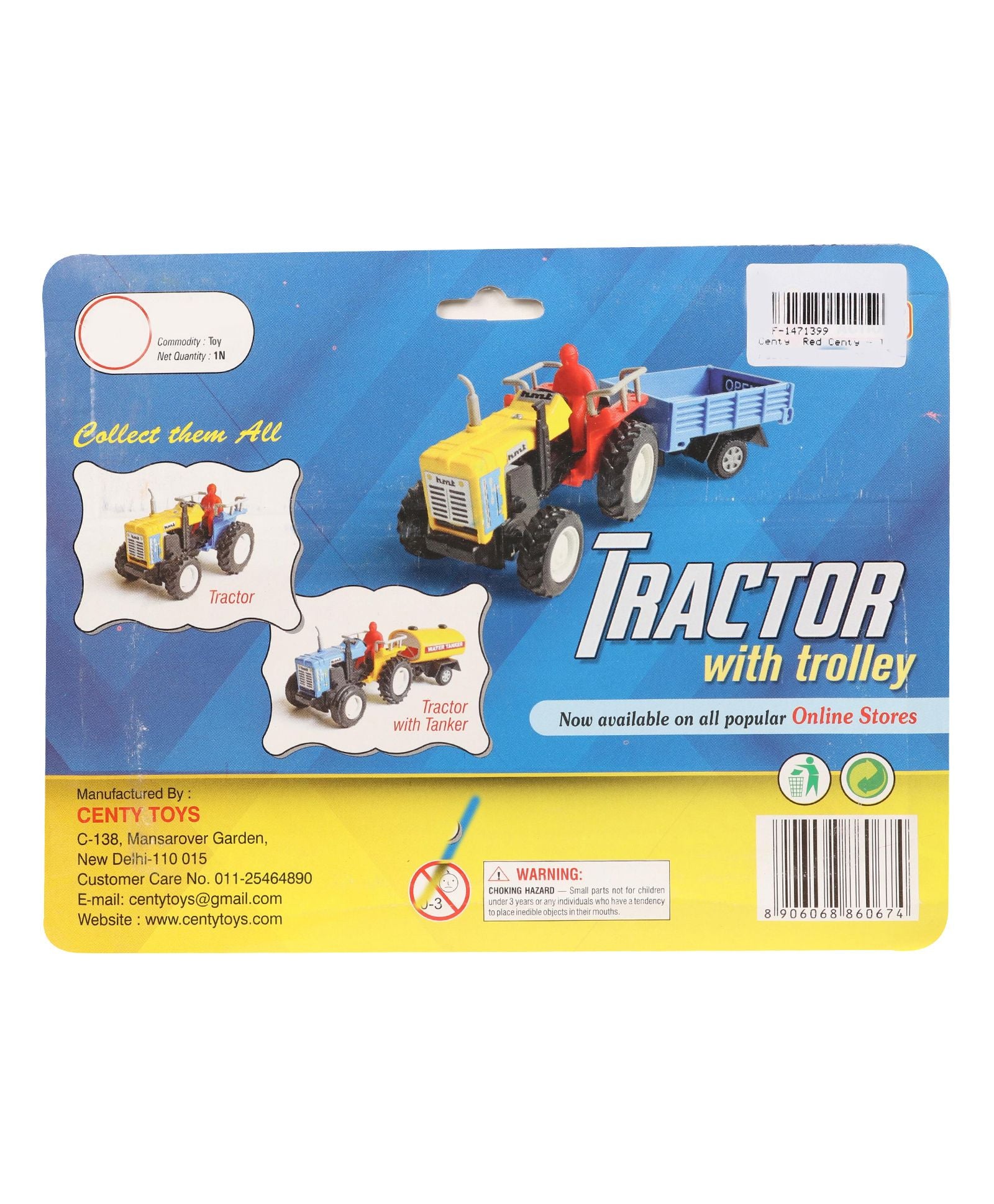 Centy Pullback Toy Tractor With Trolley (Color May Vary)