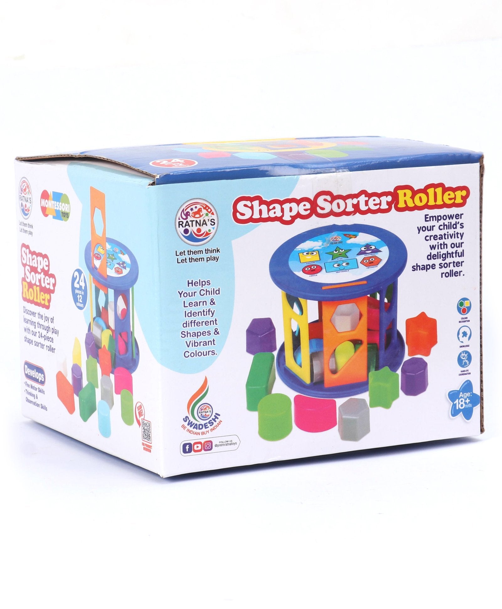 Ratnas Shape Sorter Roller 24 Pieces - Multicolour