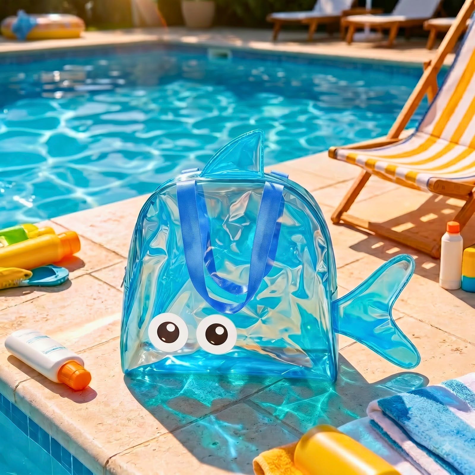 Large Capacity Kids Swimming Holographic Bag , Portable Travel Organizer for Beach and Cosmetics Fish Beach Bag - Assorted