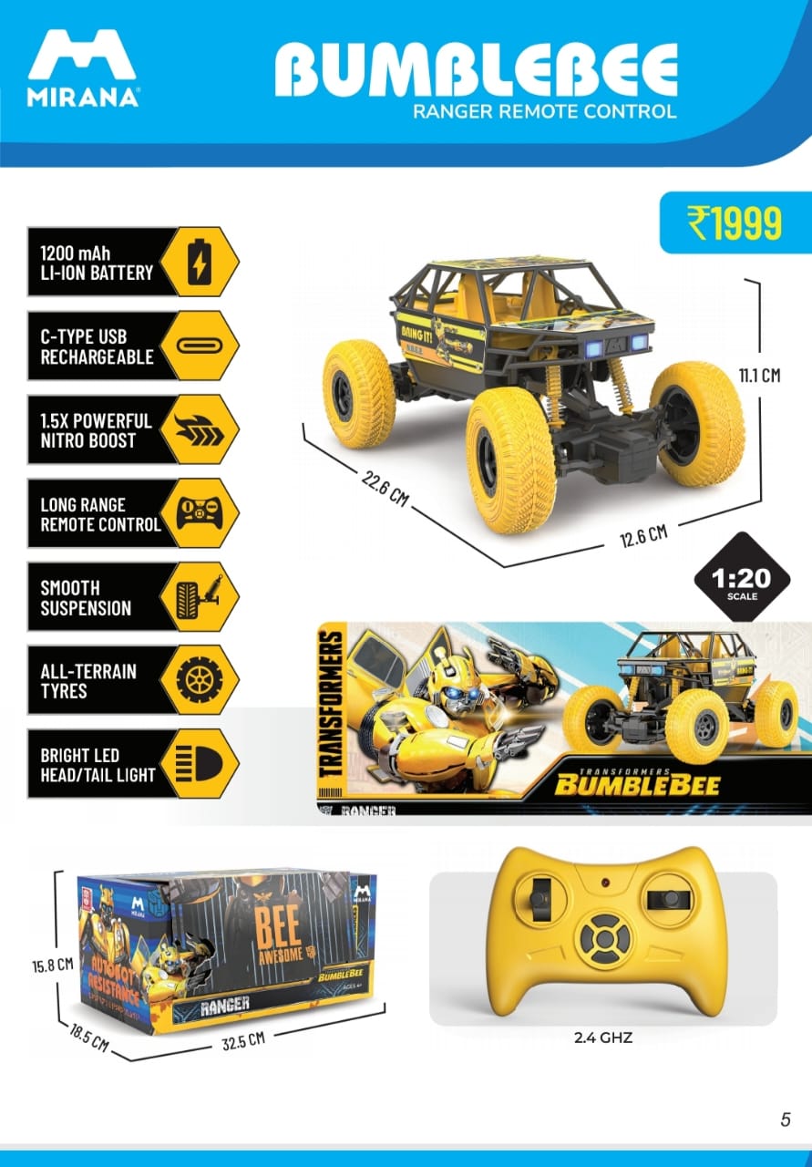 Mirana Bumblebee RC Toy | 2WD ATV | USB Rechargeable - Multicolor