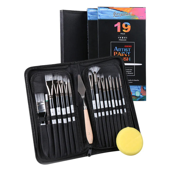 Artist Paint Brushes Set Watercolor Acrylic Oil Painting Sponge Brush - 19Pcs - Multicolor