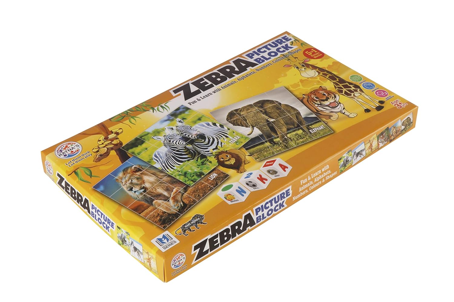 Ratna's Educational Zebra Animal Blocks for Kids to Enhance Their knowledge About Animals and Educational - Multicolor