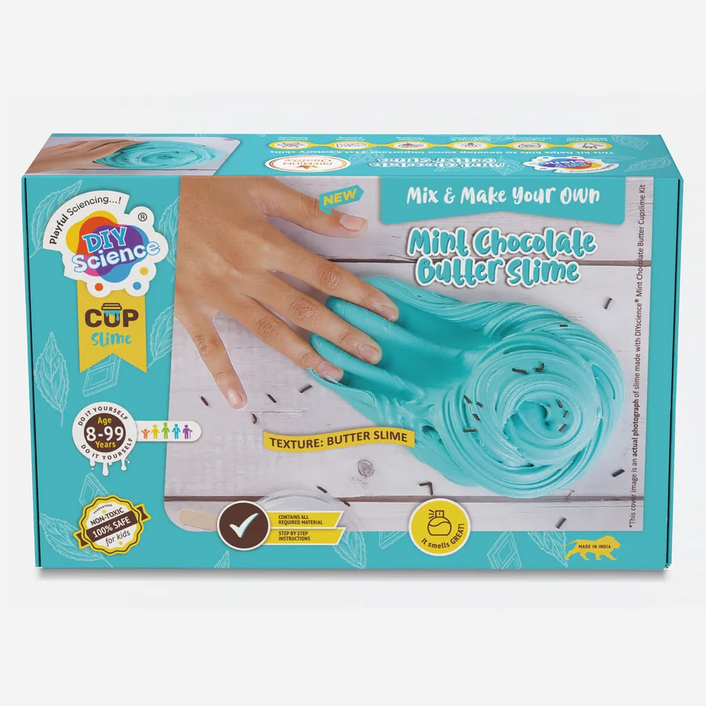 DIYScience Mint Chocolate Butter Slime Kit, 8+ Years, Make Fluffy & Stretchy Butter Slime, Scented Slime Glue, Activator Gel, Ultralight Foam Clay, Choco Sprinkles