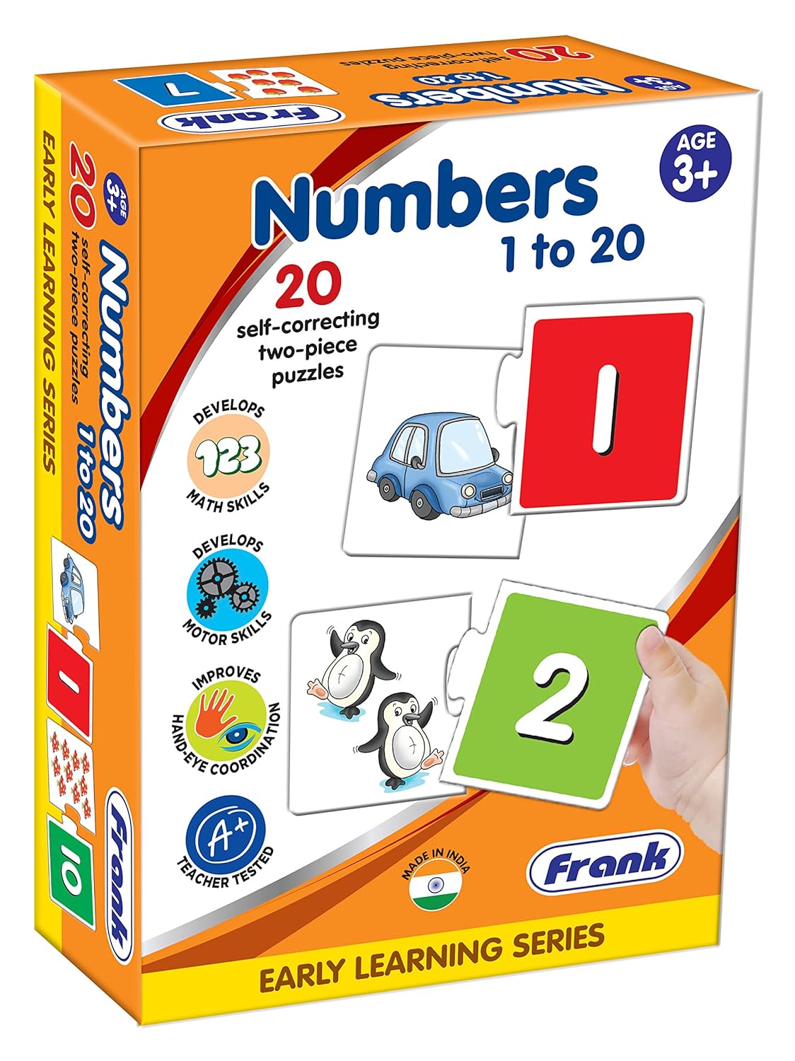 Frank Numbers 1 to 20 Puzzle – 40 Pieces, 20 Self-Correcting 2-Piece Puzzles, Early Learner Educational Jigsaw Puzzle For Kids