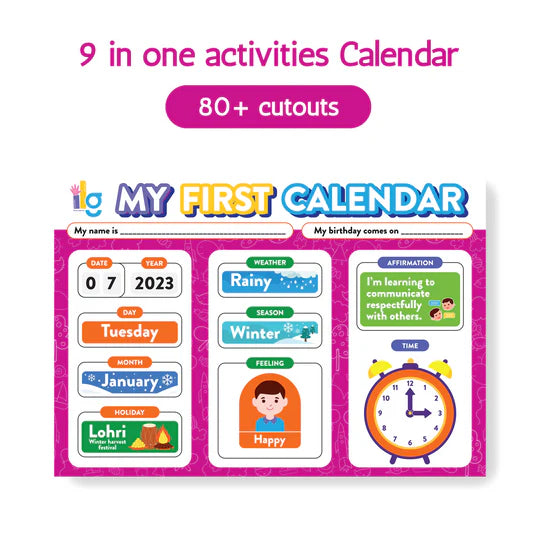 ilearnngrow Wall mounting Daily Activity Calender- 9 Concepts- Velcro Based - 80 Cutouts