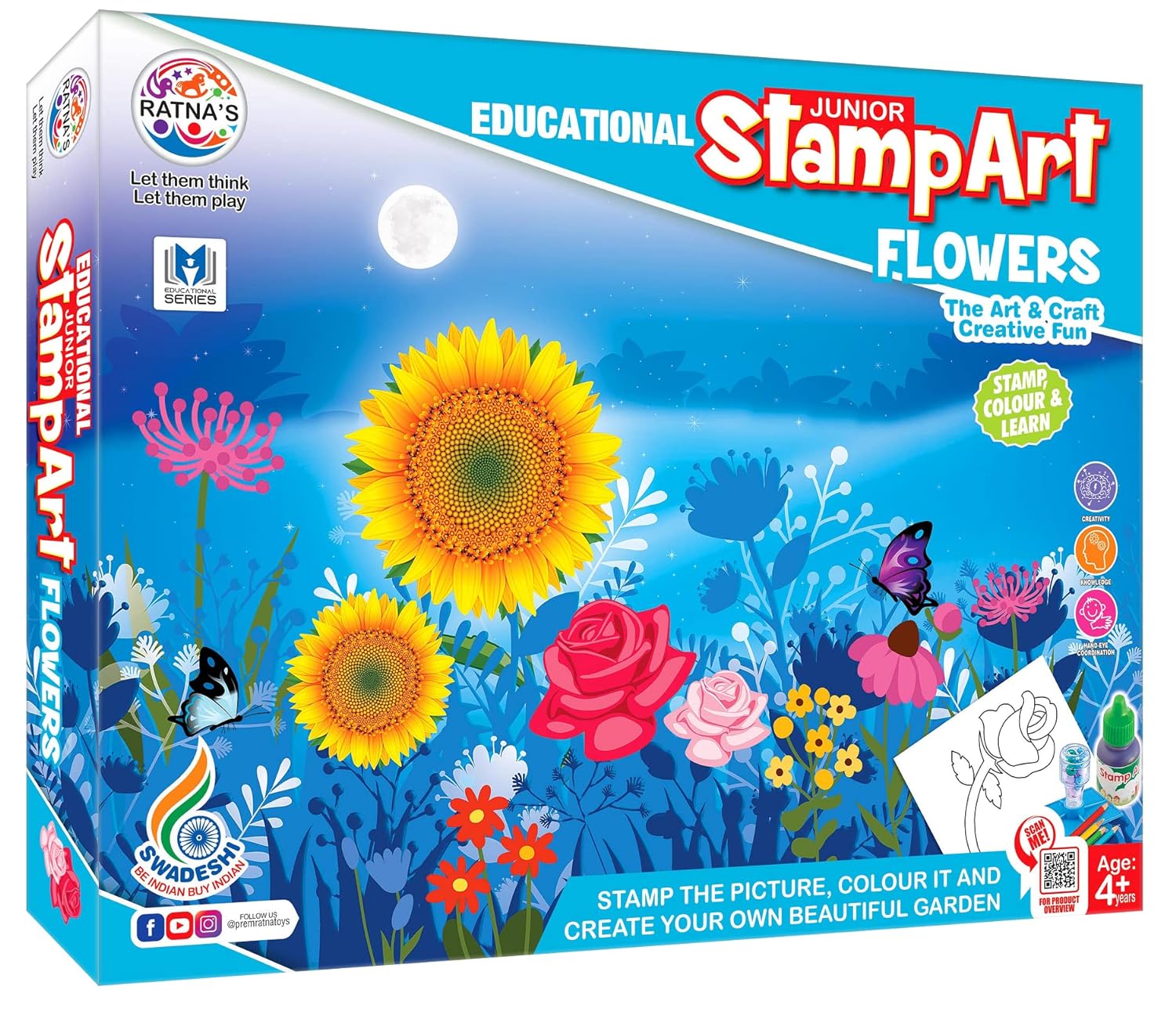 Ratna's Educational Art & Craft Stamp Art Flower Small with 6 Different Flower Stamps for Kids - Multicolor