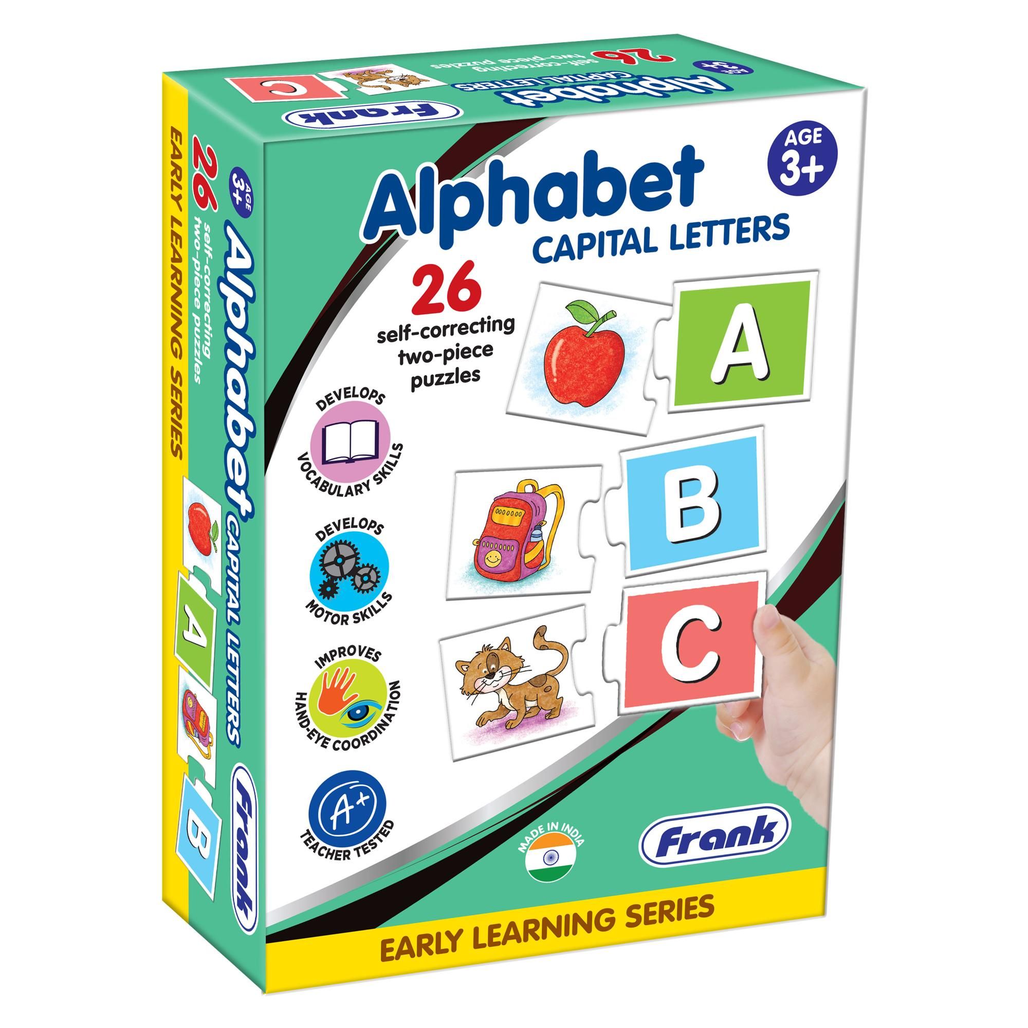 Frank Alphabet Capital Letters 26 Self Correcting 2 Piece Puzzle For Kids - Multicolor