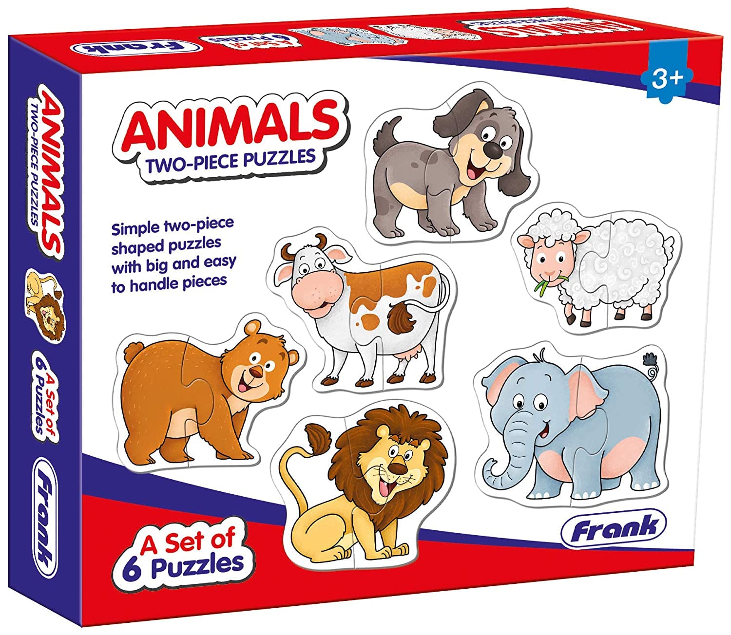 Frank Animals Puzzles - A Set of 6 Two-Piece Shaped Jigsaw Puzzles