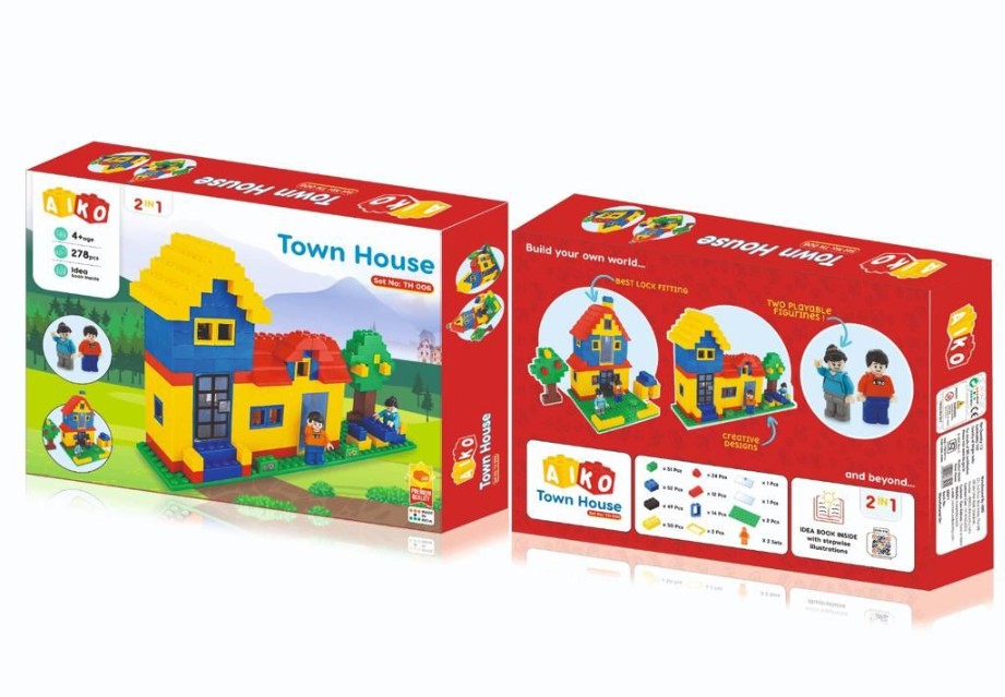 AIKO Town House Building Blocks for Kids (278 Pcs) - 2 in 1 DIY Building & Construction Blocks for Kids - Multicolor