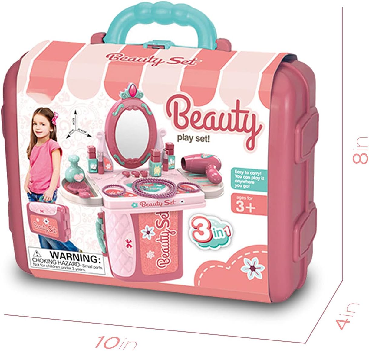 Pretend Makeup Case Beauty Salon Toy Play Set for Girls Dress Up and Pretend Play Kids Makeup Kit with Cosmetic Case Beauty Mirror Hairbrush Pretend Nail Polish Kids