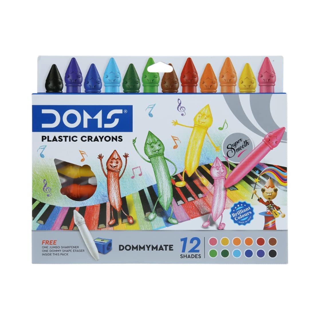 DOMS 12 Shades Dommymate Plastic Crayons | Can Be Erased & Sharped - Multicolor - Pack of 3 Pcs