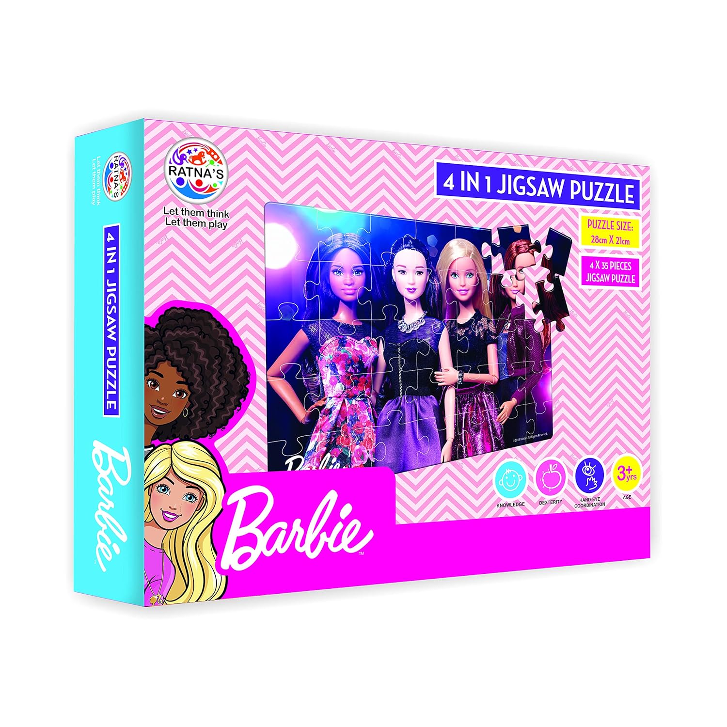 Ratna's Barbie Jigsaw 4 in 1. 4 Different Jumbo Jigsaw Puzzles for Girls - Multicolor