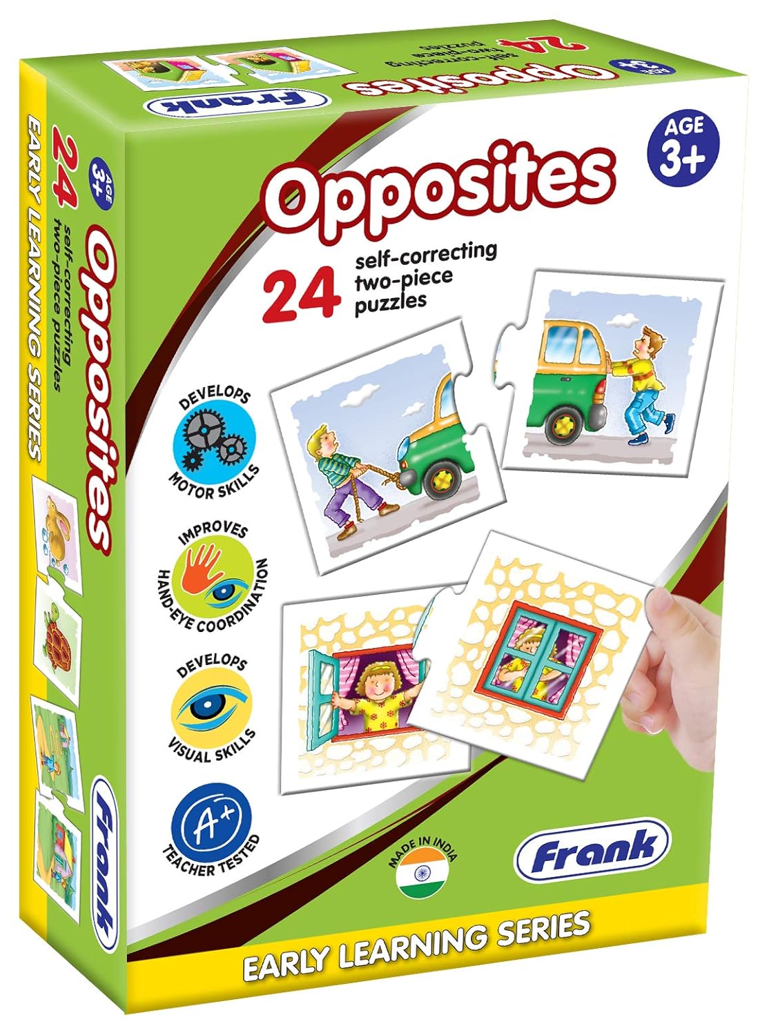 Frank Opposites 3+ Early Learning Series with 48 Puzzle Pieces - 24 Self Correcting 2 Piece Puzzles for Kids - Multicolor