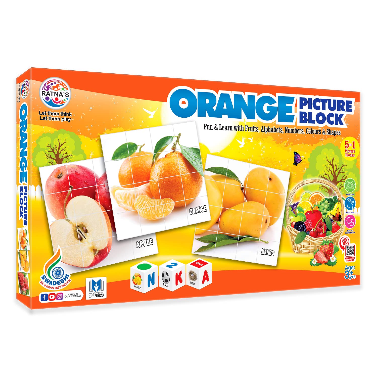 Ratna's Educational Orange Fruit Blocks for Kids to Enhance Their knowledge About Different Fruits and Educational Blocks - Multicolor