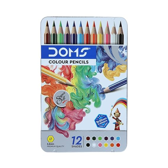 Doms 12 Shades Super Soft Color Pencils Flat Tin Box - Multicolor - Pack of 3 Pcs