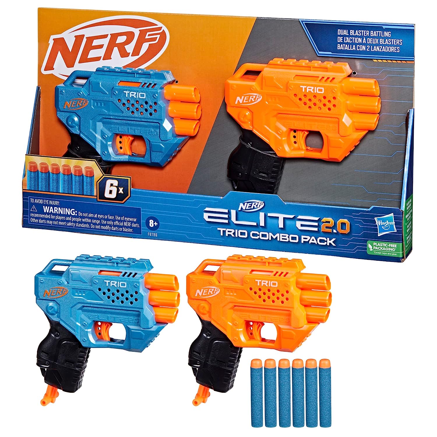 Nerf Elite 2.0 Trio Combo Pack, 2 Trio Nerf Blasters - Blue and