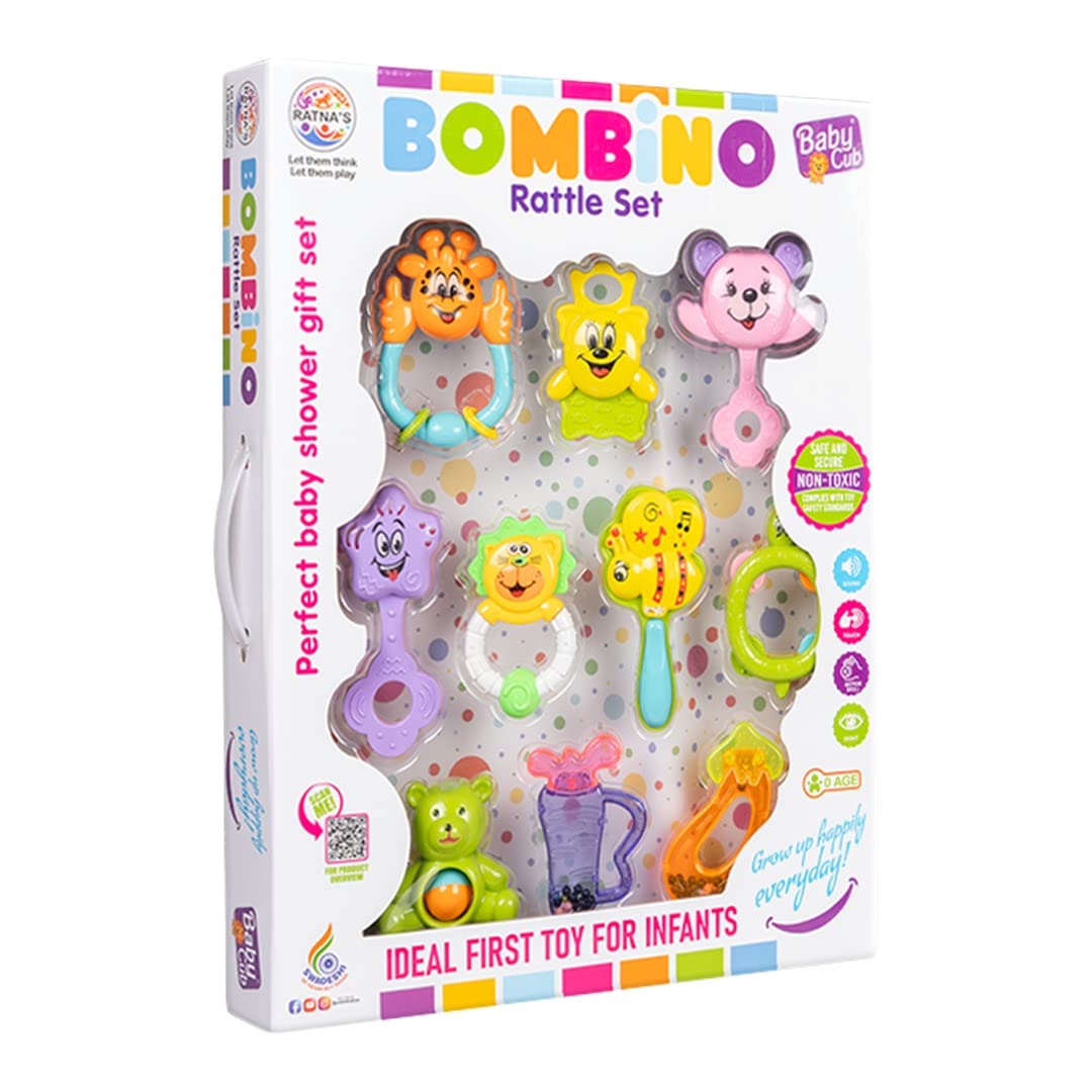 Ratna's Bombino Rattle Set Colorful Plastic Non Toxic Pack of 10 | Assorted Colors