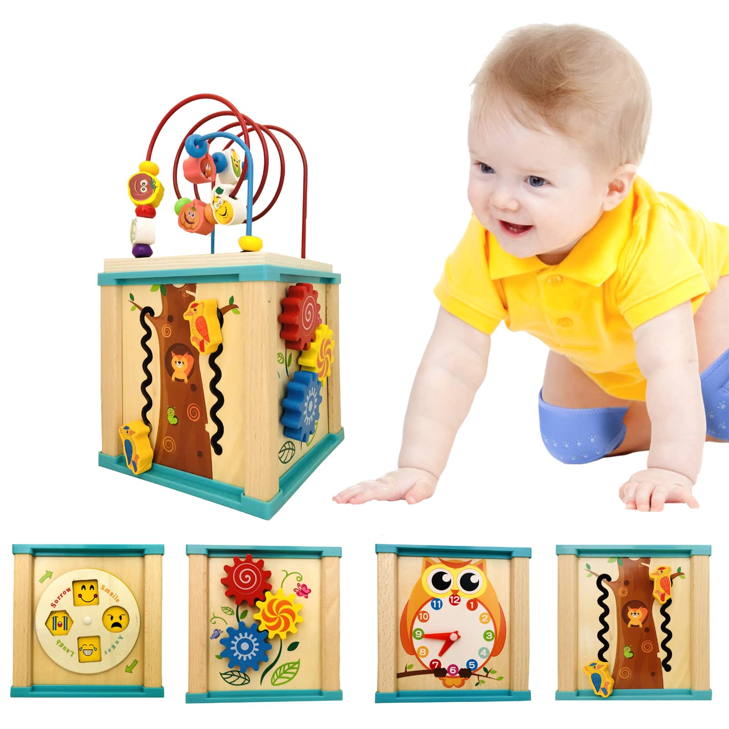 5 in 1 Wooden Baby Activity Cube | Kids Learning Toys for Kids - Multicolor