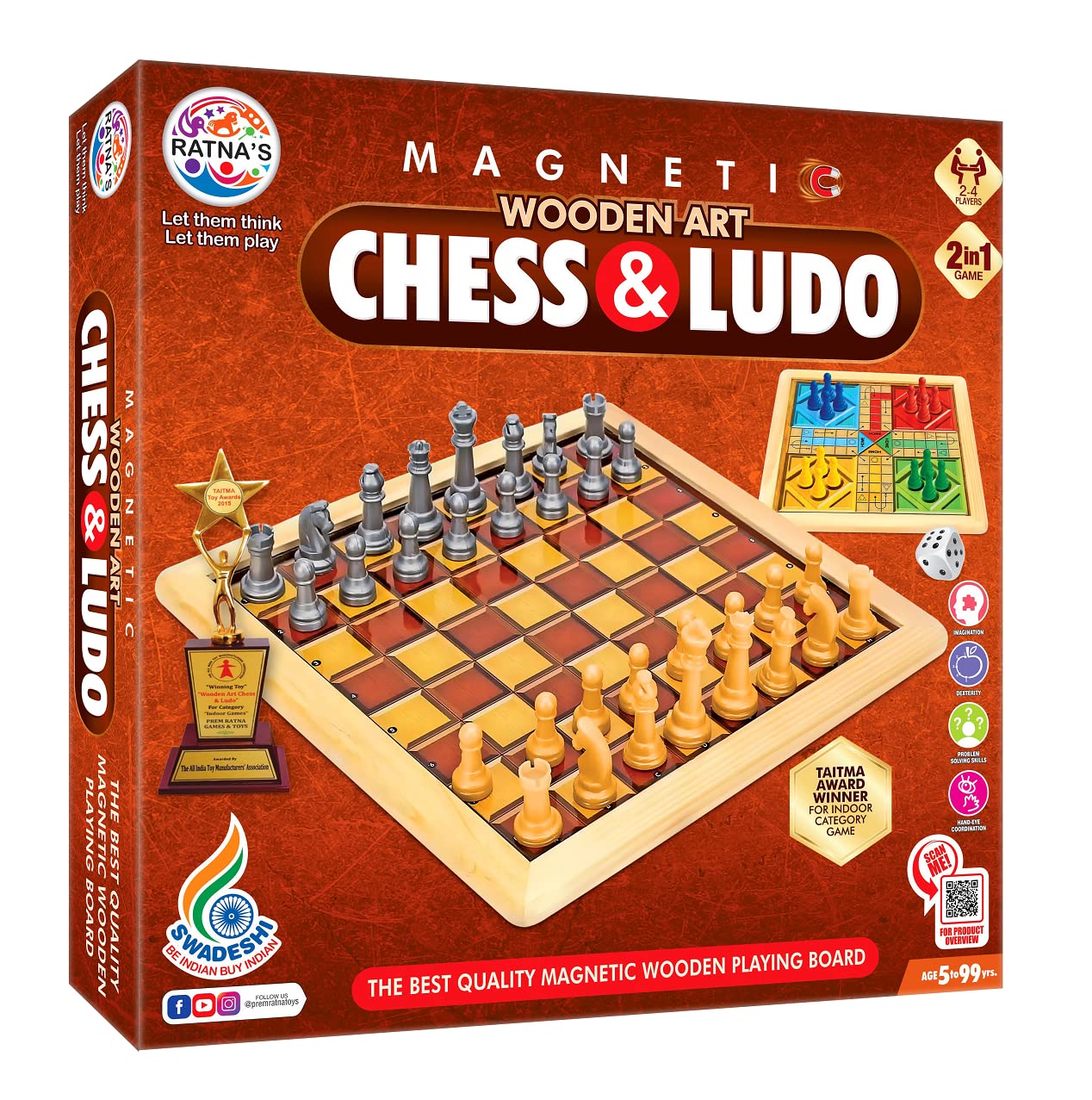 Ratna's Wooden Art Chess & Ludo Magnetic