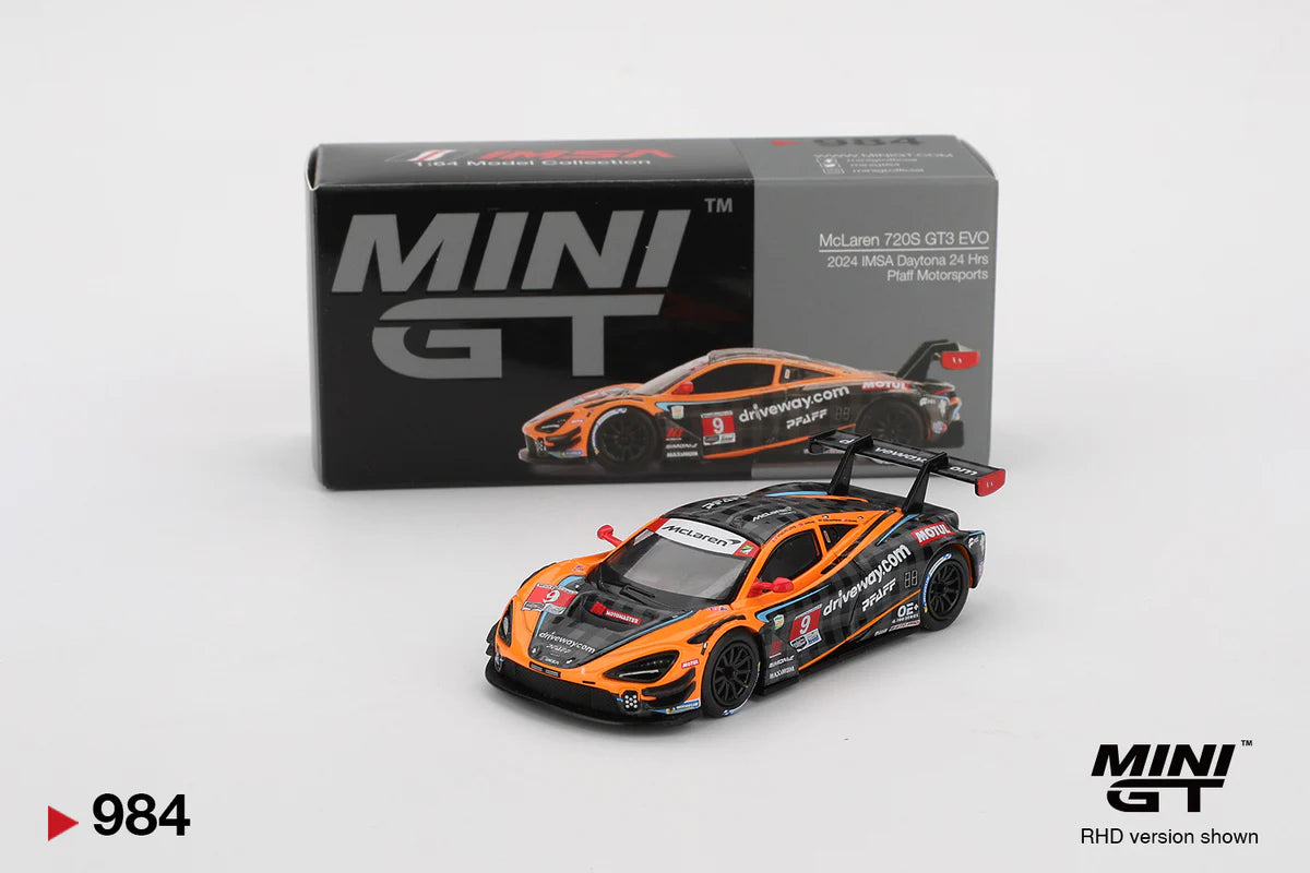 MINI GT Imported Premium - McLaren 720S GT EVO - 2024 IMSA Daytona 24hrs Pfaff Motorsports - #984 - Box Packing