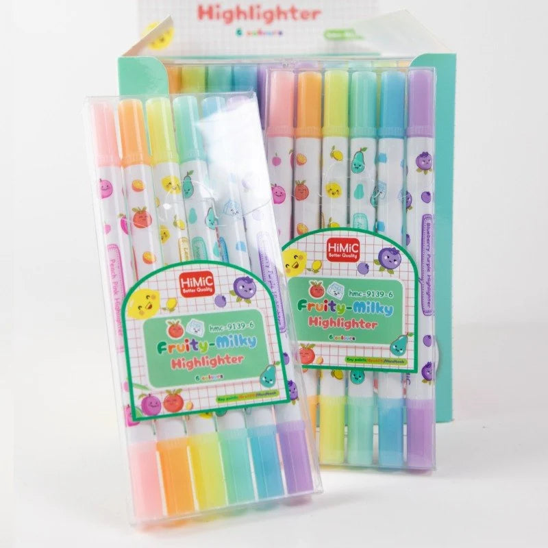 Double Side Fruity Milky 6 in 1 Pack Highlighter pens, For Highlighting