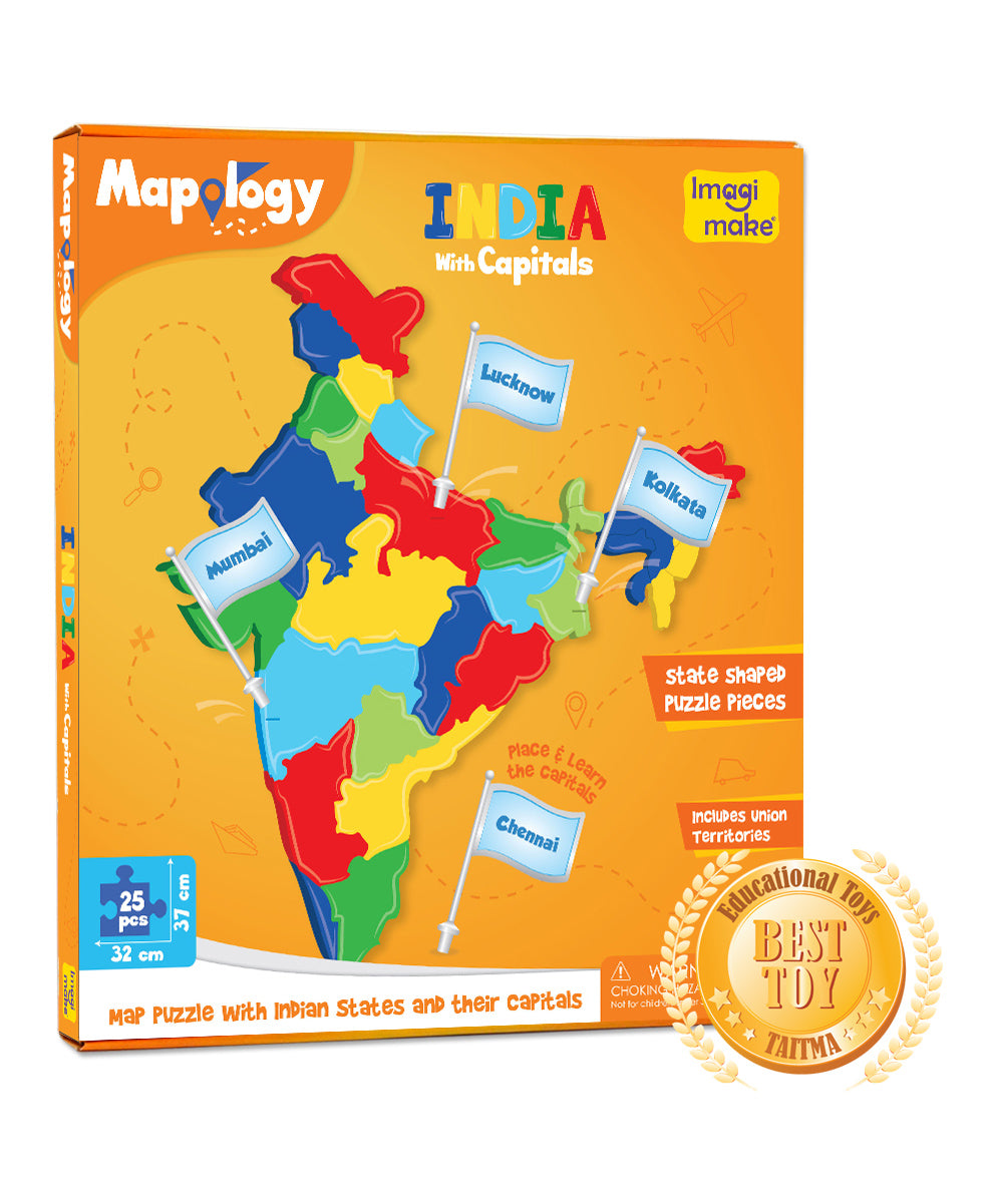Imagimake Mapology India with State Capitals - 25-Piece Jigsaw Puzzle: Educational Learning Aid for Boys and Girls