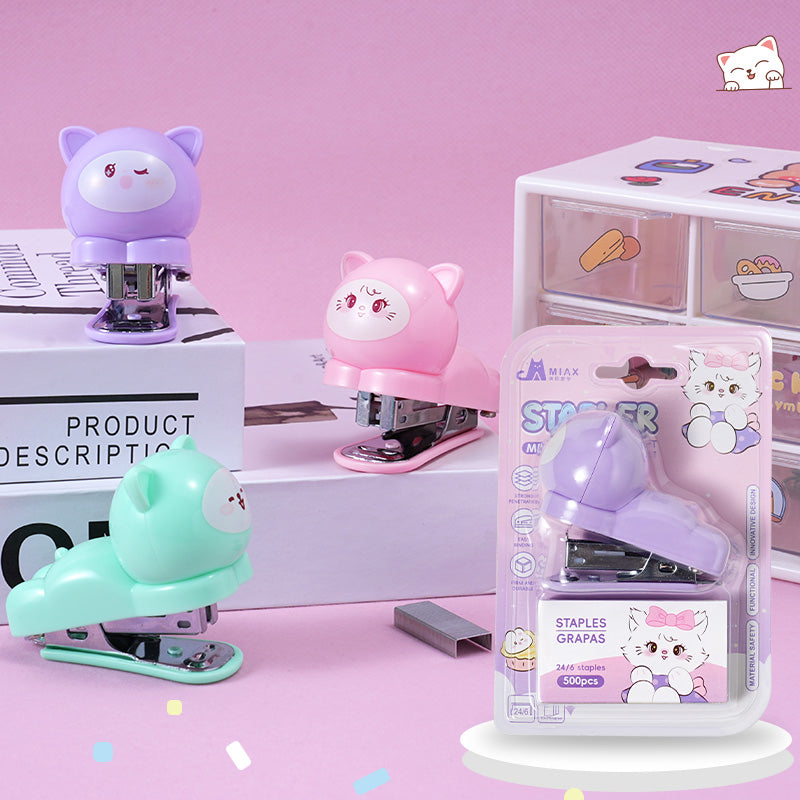 Cat Themed Stapler - Blister Card Packaging | Perfect for Stationery Supplies | Multicolor | Assorted