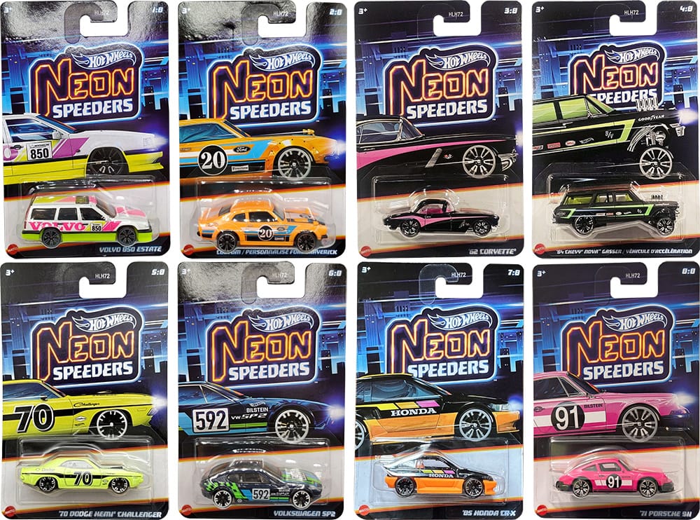 Hot Wheels HLH72- 955F - Neon Speeders Assortment, 10 Cars - Multicolor