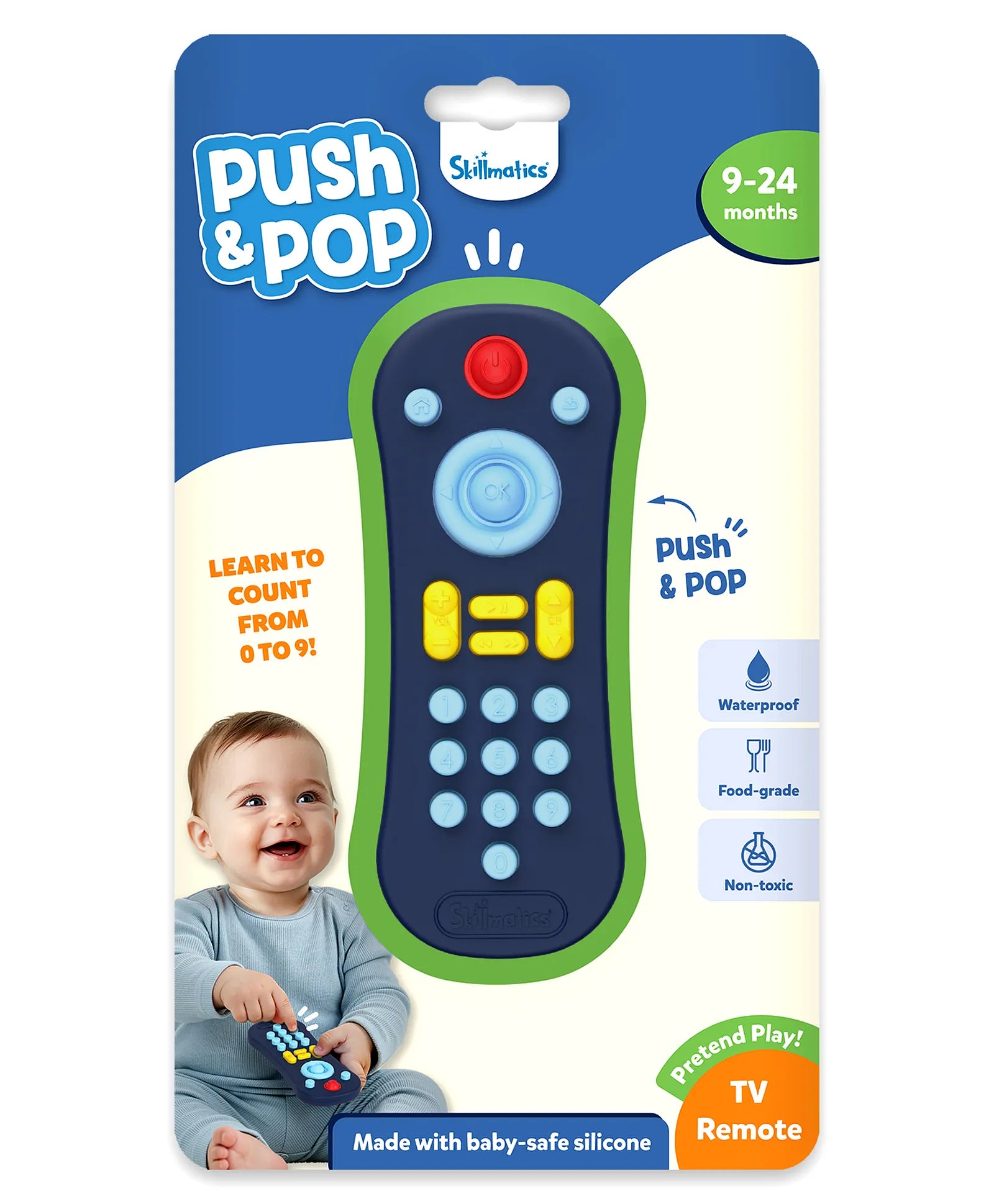 Skillmatics Push & Pop for Kids - Sensory & Fidget Toy, Pretend Play, Food-Grade Silicone, Waterproof, Travel Toy, Child-Safe, Fine Motor Skills, Gifts for Infants 9-24 Months