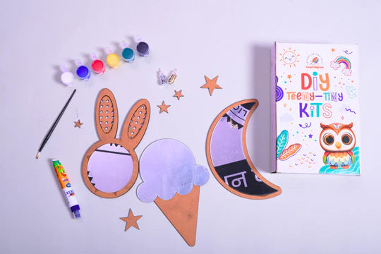 ilearnngrow Teeny Tiny DIY Mirror Decorating Kit for Kids – Set of 3 | Paint, Glitter & Pom Poms