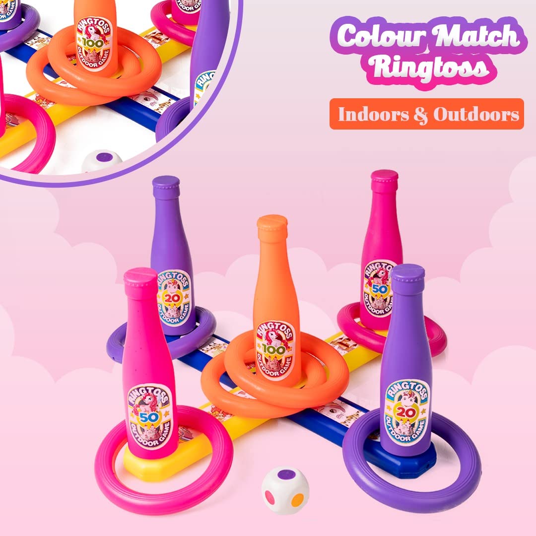 Ratna's 2 in 1 Colour Match Ring toss Unicorn Print Target Game Set for Kids