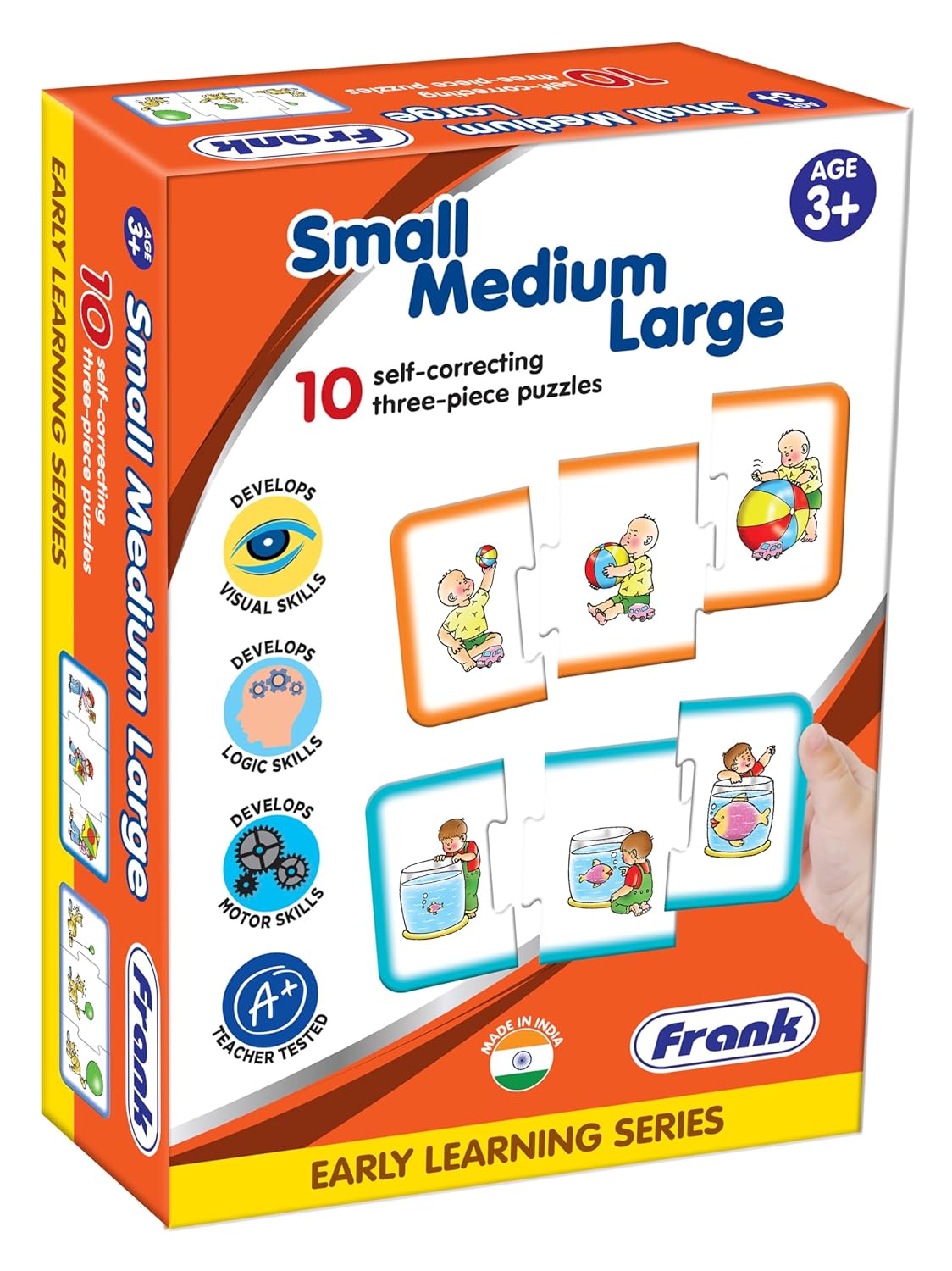 Frank Small Medium Large Puzzle – 30 Pieces, 10 Self-Correcting 3-Piece Puzzles, Early Learner Educational Jigsaw Puzzle For Kids - Multicolor