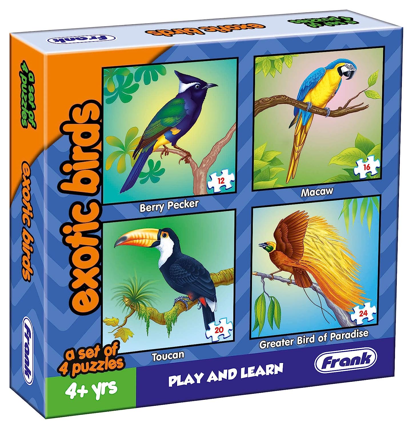 Frank Animal Puzzles for Kids - Exotic Birds - Set of 4 Jigsaw Puzzles for Kids