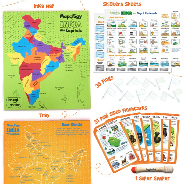 Mapology India Map with Flash Card - Multicolor