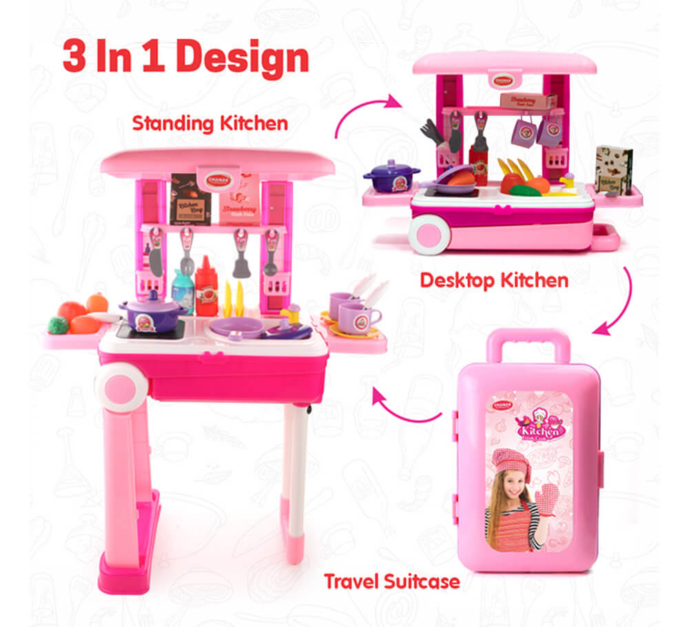 Chanak Kitchen Set Trolley | Little Chef Set | Kids Kitchen Playset | for Kids - Color & Design May Vary