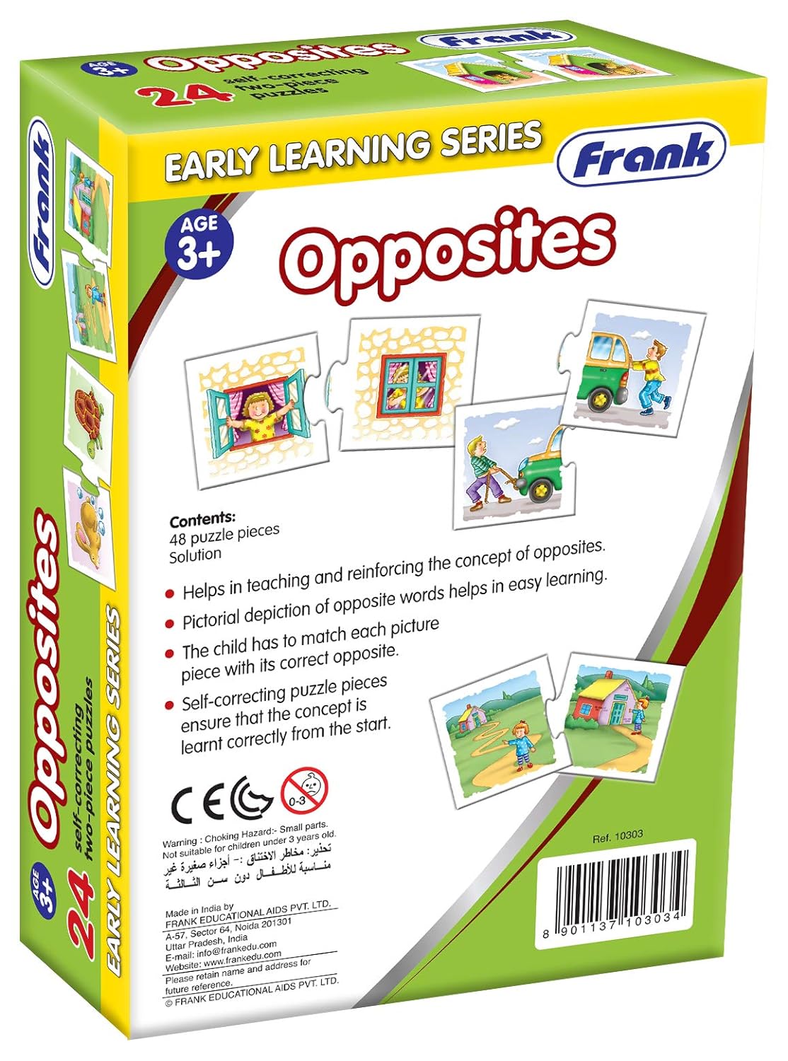 Frank Opposites 3+ Early Learning Series with 48 Puzzle Pieces - 24 Self Correcting 2 Piece Puzzles for Kids - Multicolor