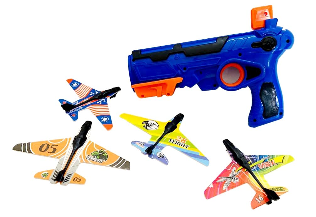 Air Battle Launcher Toy aircrafts Gun with 4 Foam aircrafts, Shooting Games Outdoor Activity for kids - Color & Design May Vary