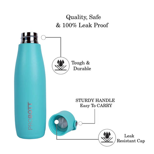 Probott Trendy 480ml Stainless Steel Water Bottles, Vacuum Insulated Flask Bottles, Blue | Hot and Cold | Easy to Carry | Leak Proof